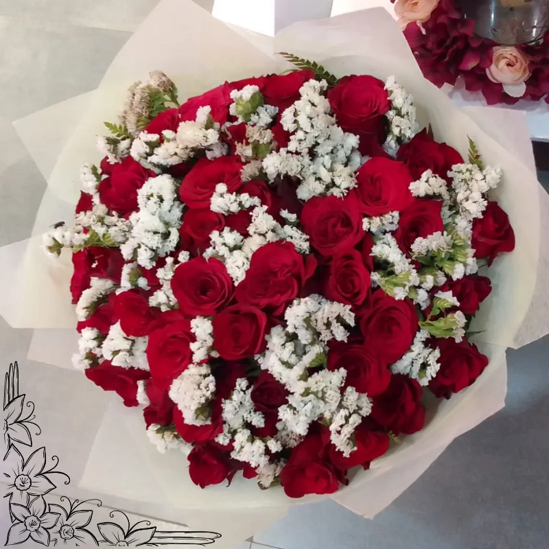 Red Roses & White Fillers Bouquet