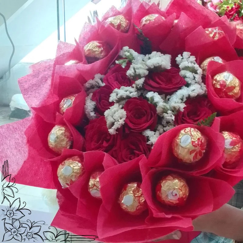 Red Roses & Ferrero Rocher Chocolate Bouquet