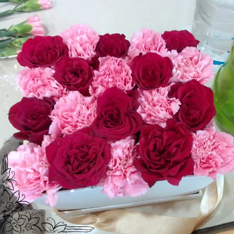 Red Roses & Pink Carnations Box Arrangement