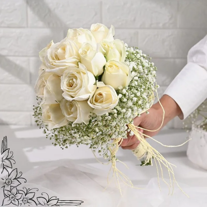White Roses with Baby’s Breath